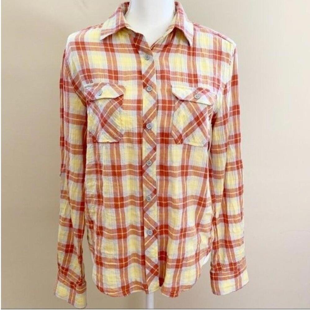 BDG Madras Plaid Button Up Collared Long Sleeve Pockets Shirt Women's Small‎